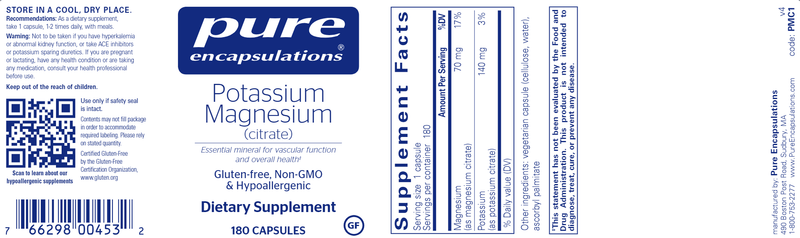 Potassium Magnesium (citrate) (Pure Encapsulations) label