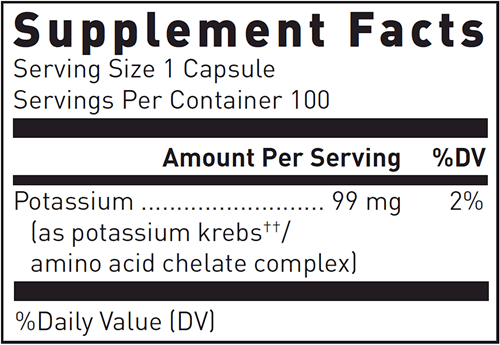 BACKORDER ONLY - Potassium (99 mg.) Chelated Supplement Facts Label