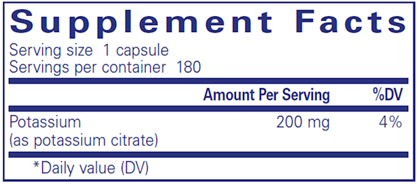 Potassium (Citrate) 180 caps (Pure Encapsulations) supplement facts