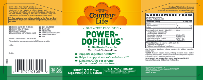 Power-Dophilus Milk Free (Country Life) Label