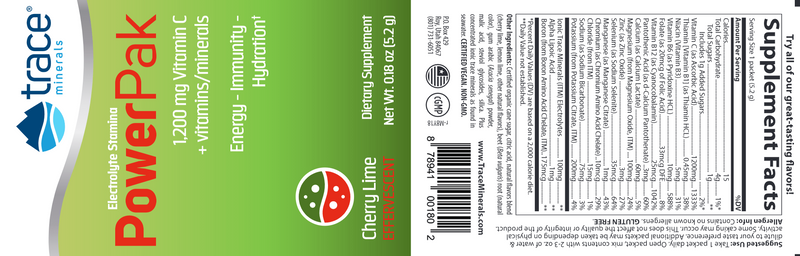 Power Pak Cherry Lime Trace Minerals Research label