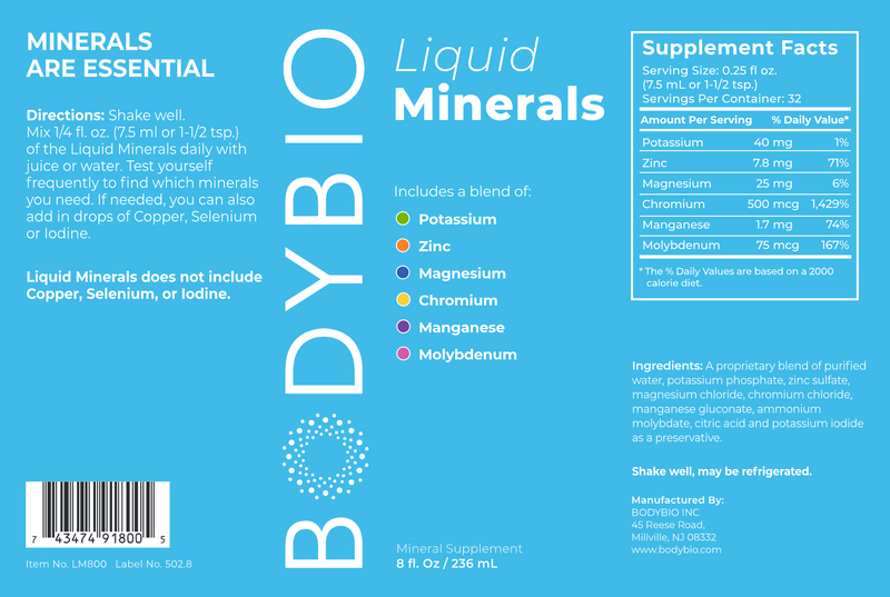 Pre-Mixed Liquid Minerals (BodyBio) Label
