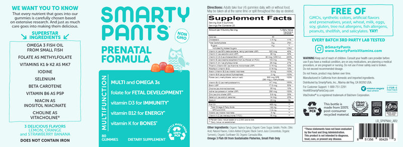 Prenatal Formula (SmartyPants Vitamins) Label