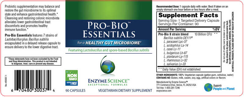 pro-bio essentials enzyme science label