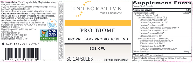 Pro-Biome (Integrative Therapeutics) Label