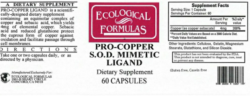 Pro-Copper 4 mg (Ecological Formulas) Label