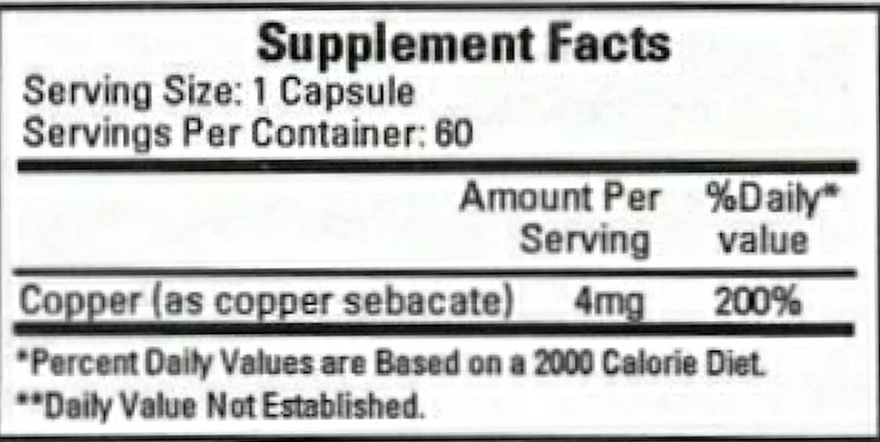 Pro-Copper 4 mg (Ecological Formulas) Supplement Facts