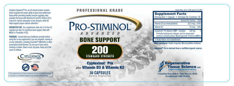 Pro-stiminol Advanced 200 Bone Support - Standard Strength (ZyCal Bioceuticals) Label