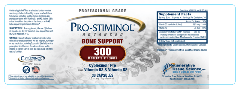 Pro-stiminol Advanced 300 Bone Support - Moderate Strength (ZyCal Bioceuticals) Label
