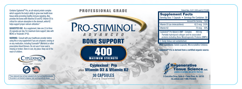 Pro-stiminol Advanced 400 Bone Support - Maximum Strength (ZyCal Bioceuticals) Label
