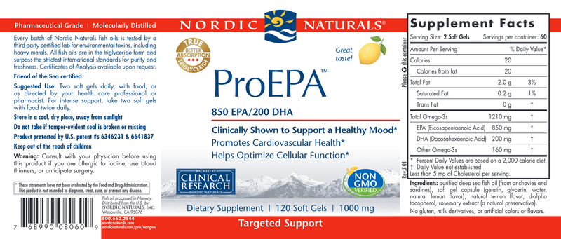 ProEPA Soft Gels Lemon (Nordic Naturals) 120ct label