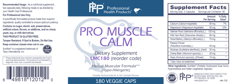 Pro Muscle Calm Professional Health Products Label