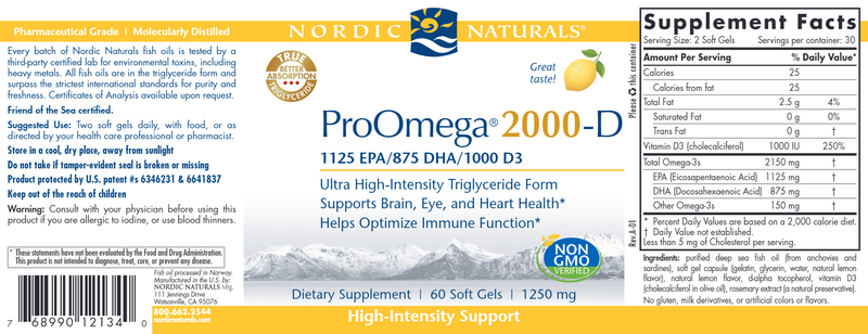ProOmega 2000-D Soft Gels (Nordic Naturals) 60ct label