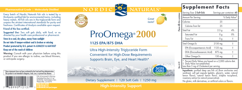 ProOmega 2000 Soft Gels (Nordic Naturals) 120ct label