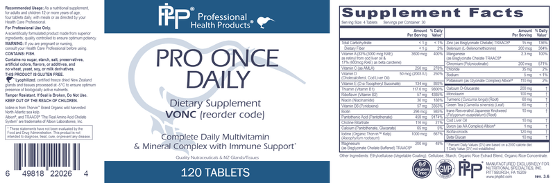 Pro Once Daily Professional Health Products Label