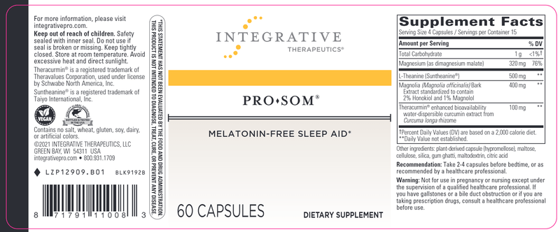 Pro Som Sleep (Integrative Therapeutics) Label
