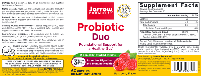 Probiotic Duo Gummies (Jarrow Formulas) Label