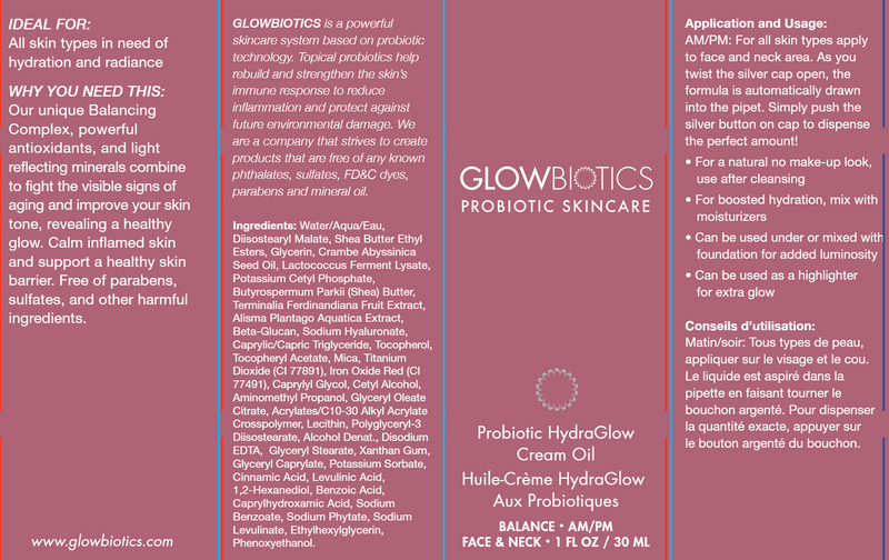 Probiotic HydraGlow Cream Oil (GLOWBIOTICS) Label