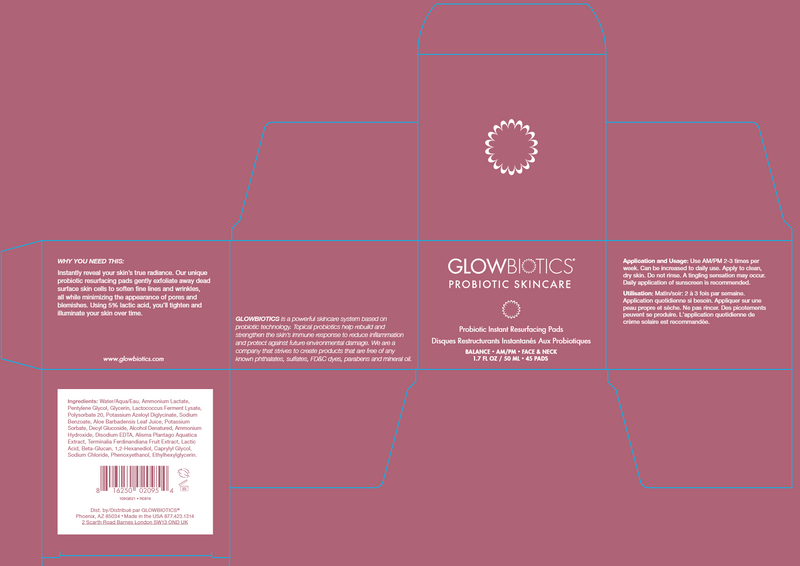 probiotic instant resurfacing pads (glowbiotics) label