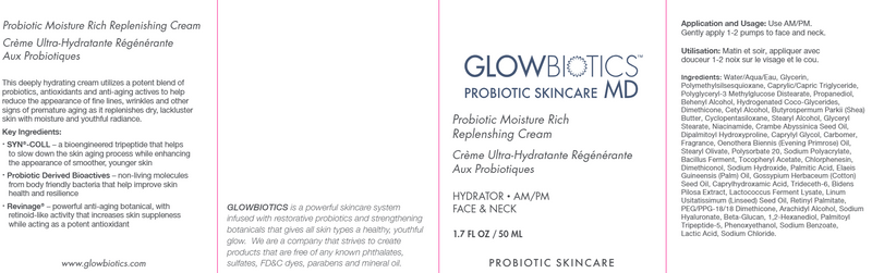 Probiotic Moisture Rich Replenishing Cream (GLOWBIOTICS) Label