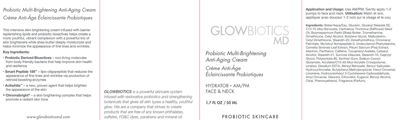 Probiotic Multi-Brightening Anti-Aging Cream (GLOWBIOTICS) Label