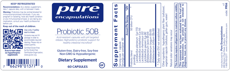 Probiotic 50B (Pure Encapsulations) label