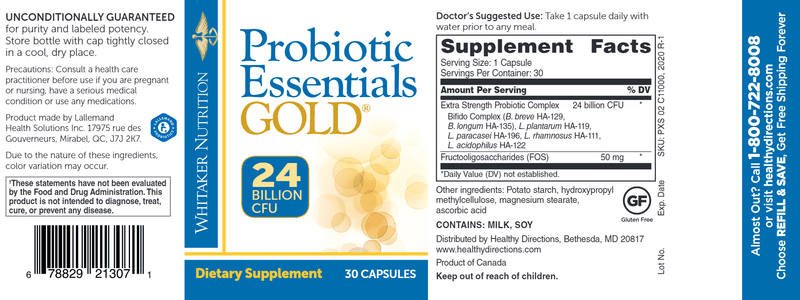 Probiotic Essentials Gold (Dr. Whitaker/Whitaker Nutrition) Label