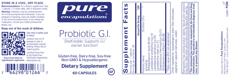 Probiotic G.I. (Pure Encapsulations) label