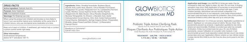 probiotic triple action clarifying pads (glowbiotics) label