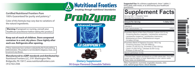 Probzyme Grape (Nutritional Frontiers) Label