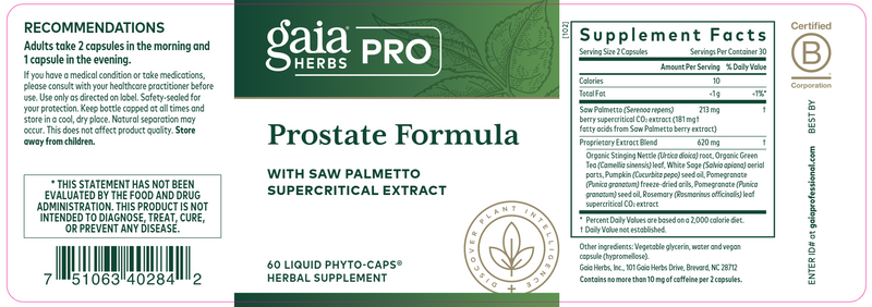 Prostate Support (Gaia Herbs Professional Solutions) Label