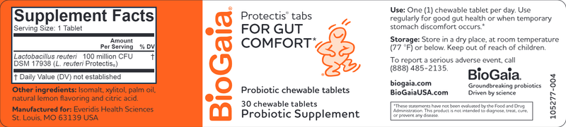 Protectis Probiotic Chewable Tablets (Biogaia) Label