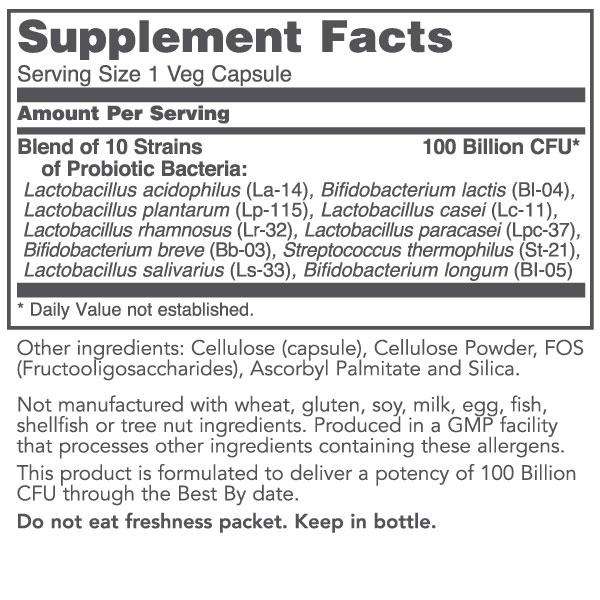 ProtoDophilus 10 100 Billion (Protocol for Life Balance) Supplement Facts