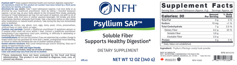 Psyllium SAP Powder (NFH Nutritional Fundamentals) Label