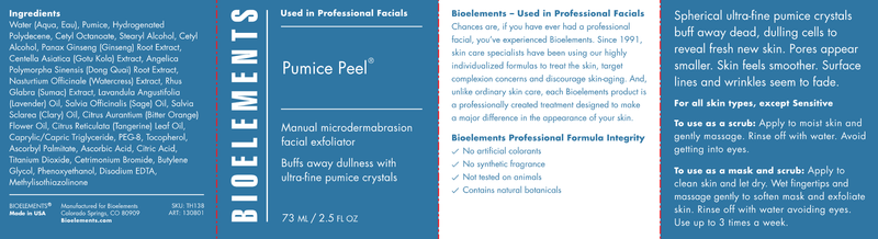 Pumice Peel (Bioelements INC) Label