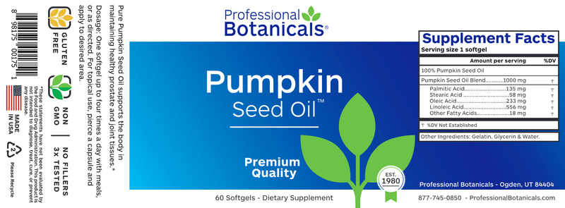 Pumpkin Seed Oil (Professional Botanicals) Label