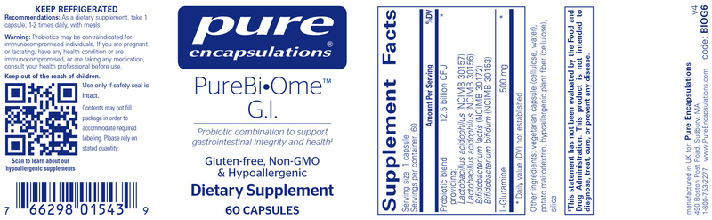 PureBiOme G.I. (Pure Encapsulations) Front Label