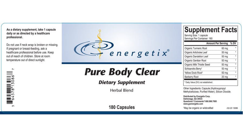 pure body clear (energetix) label