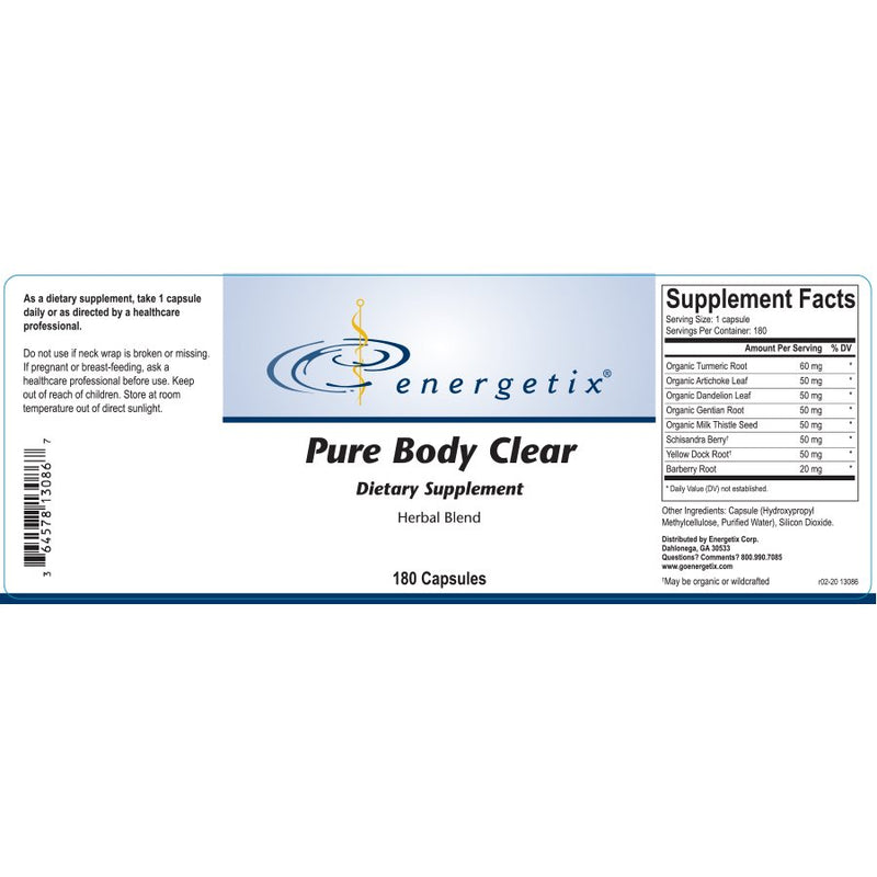 Pure Body Clear 180 caps (Energetix) Label