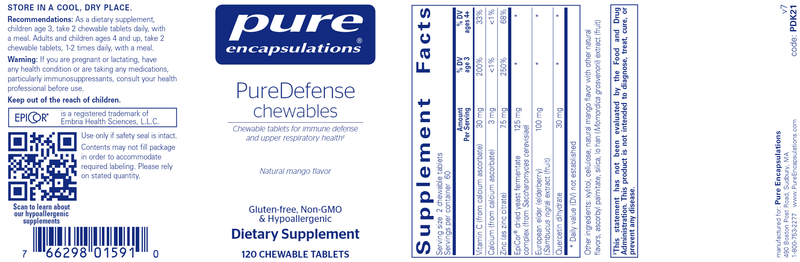 PureDefense chewables (Pure Encapsulations) label