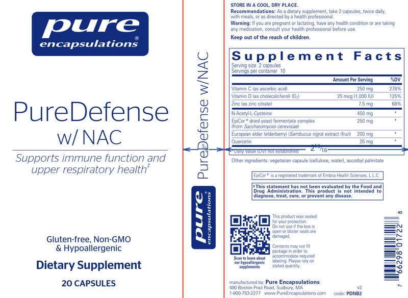 PureDefense w/NAC travel pack (Pure Encapsulations) label