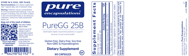 PureGG 25B (Pure Encapsulations) label