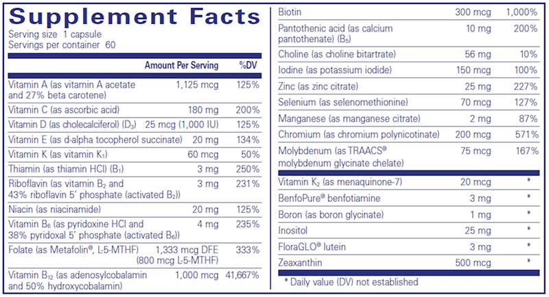 PureGenomics® Multivitamin (Pure Encapsulations) supplement facts