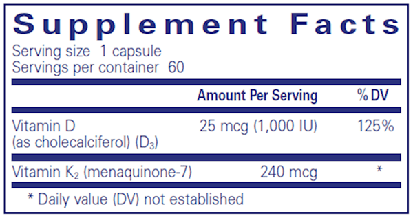 PureHeart K2D (Pure Encapsulations) supplement facts