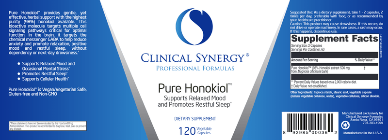 Pure Honokiol 120 caps (Clinical Synergy) Label