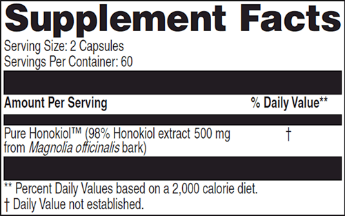 Pure Honokiol Supplement Facts Label