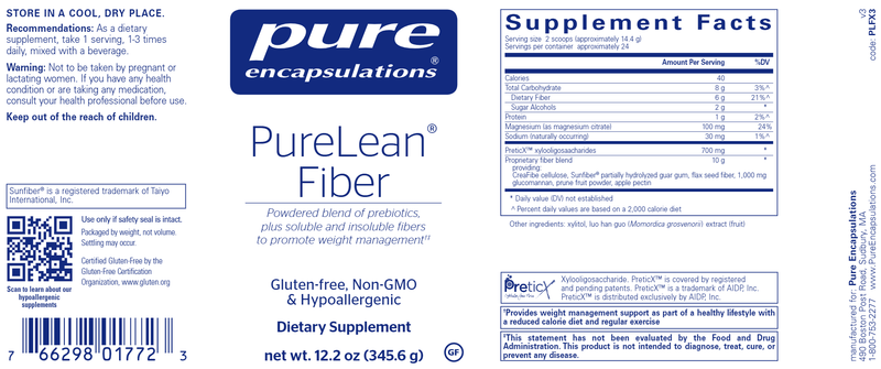 PureLean® Fiber 343 g - IMPROVED (Pure Encapsulations) label