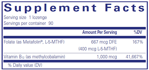 PureMelt B12 Folate 90's (Pure Encapsulations) supplement facts
