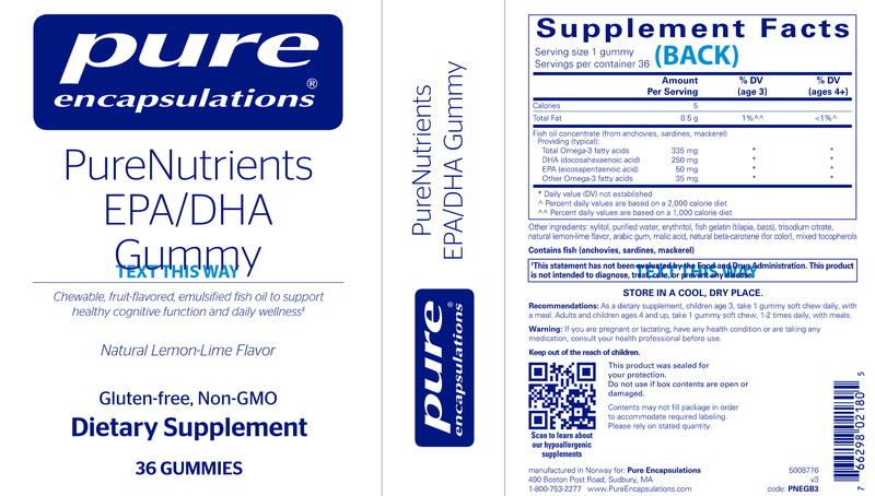 PureNutrients EPA/DHA Gummy (Pure Encapsulations) label