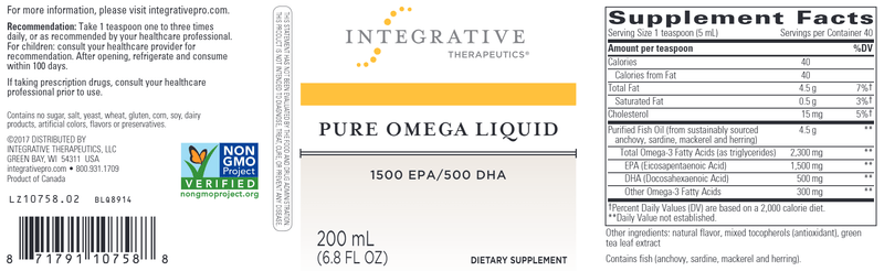 Pure Omega Liquid - High Potency Liquid Fish Oil (Integrative Therapeutics) Label
